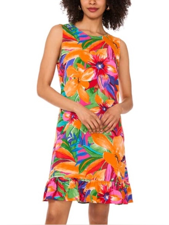 MSK Dresses & Skirts - ✨MSK Women’s Sleeveless Tropical Ruffle Hem Shift Dress Size M